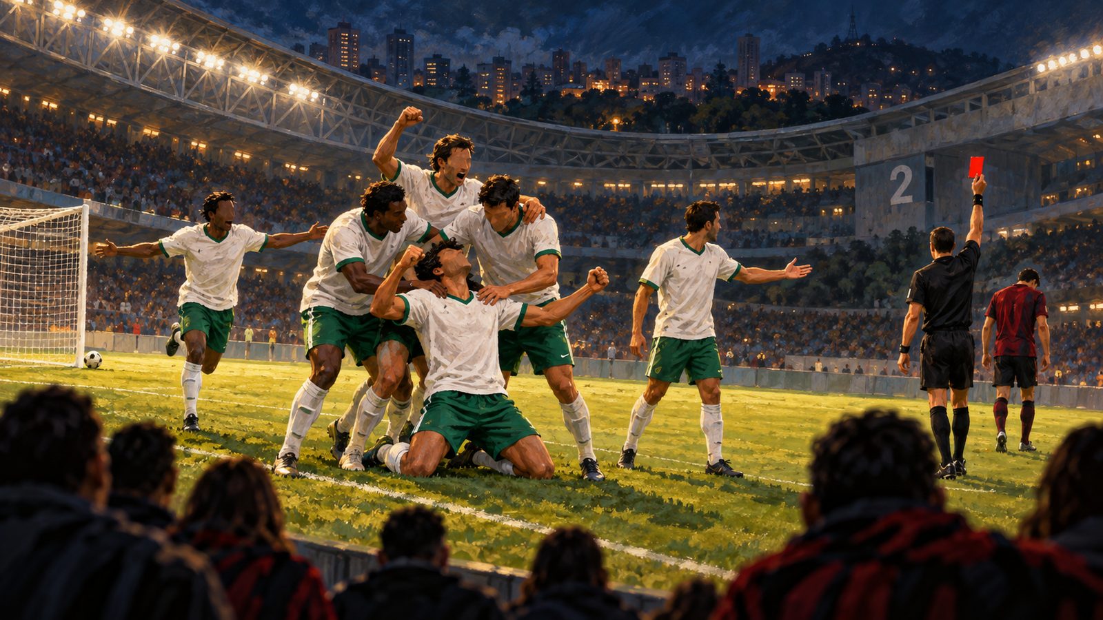 A Sociedade Esportiva Palmeiras abriu dois gols de vantagem antes de ficar com um jogador a menos