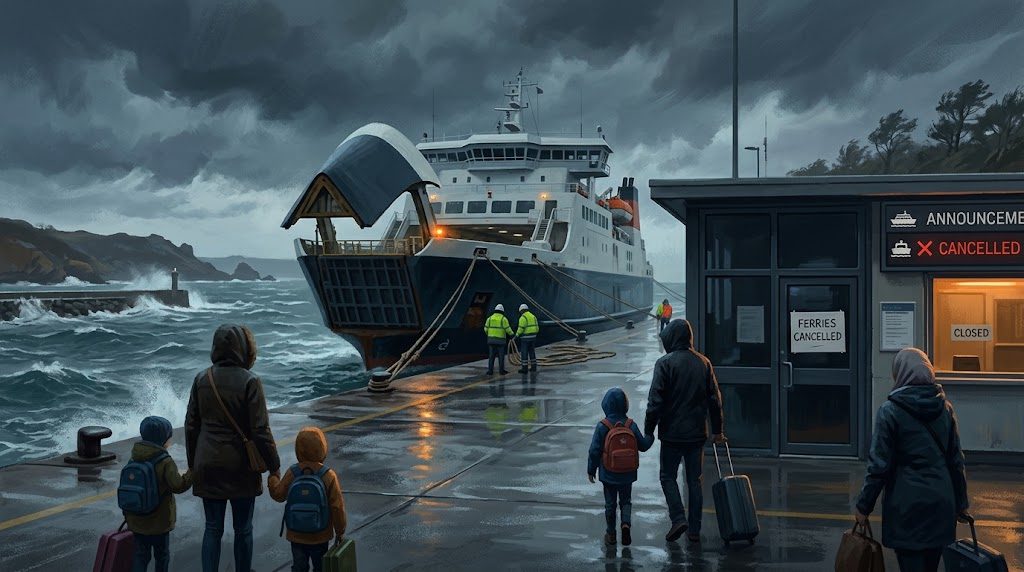 Sturmtief Austen schickt Fähren im Ärmelkanal kurz vor der Schulpause im Herbst zurück in den Hafen